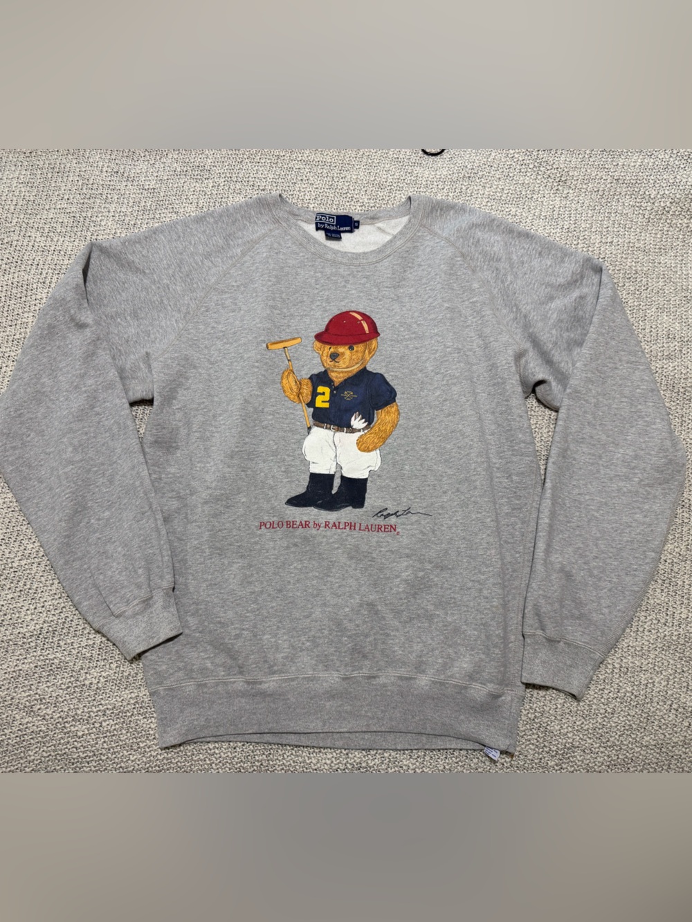 Ralph Lauren Gray Polo Bear Embroidered Crewneck Sweater